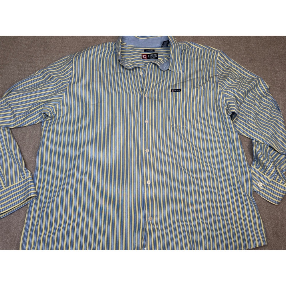 Chaps Easy Care Button Up Shirt‎ Men's XXL Long Sleeve Striped Cotton Blend